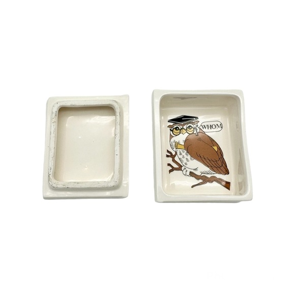 Vintage Fitz And Floyd Owl Book Shaped Trinket Box Graduation Gift - Picture 4 of 7